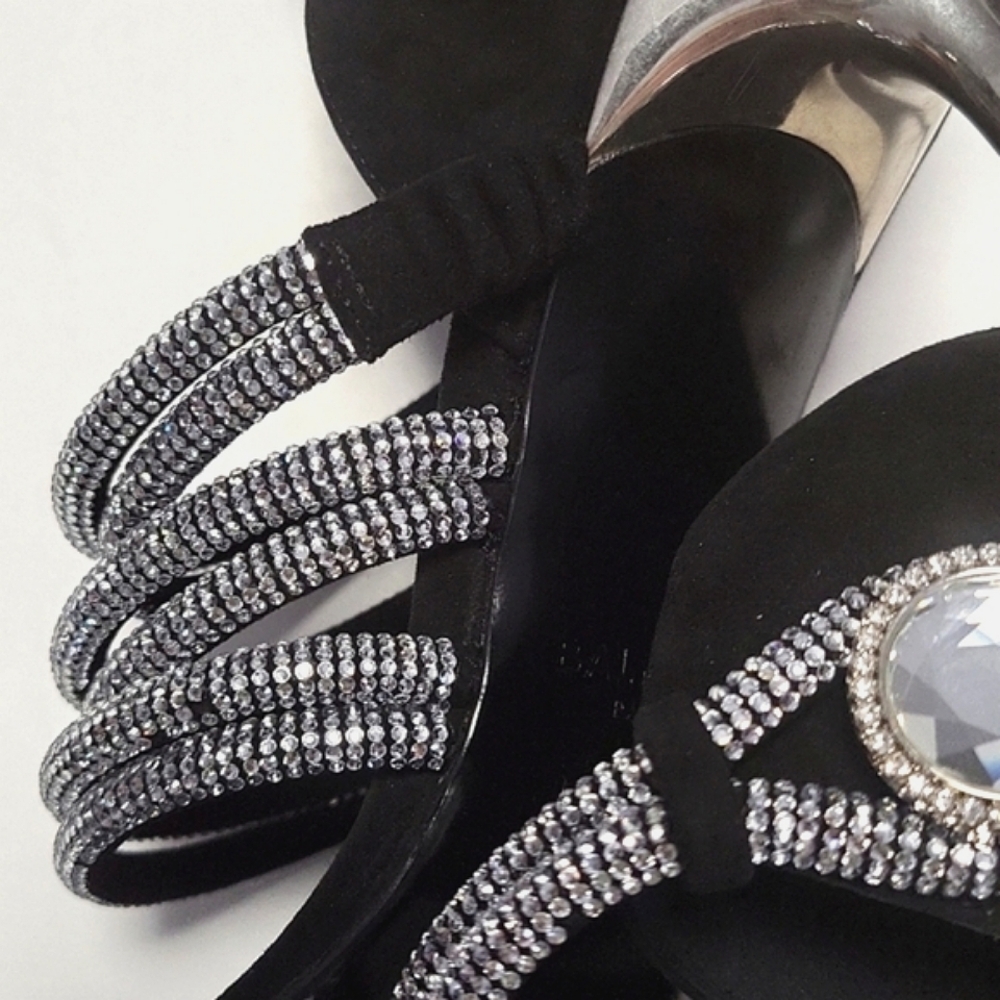 NIB$2995 Balmain Runway Uma Suede Crystal-Embellished Strappy Sandals 37.5 / 7 - Picture 12 of 16